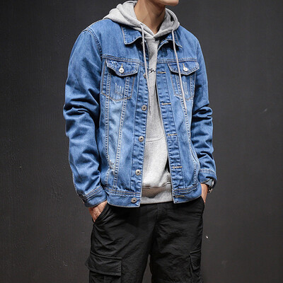 

Toponeto Mens Autumn Winter Button Solid Color Vintage Denim Jacket Tops Blouse Coat