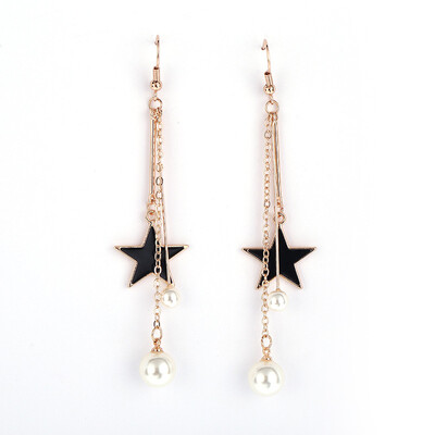

Women Fashion Elegant All-match Star Shape Pearl Decor Long Style Dangle Earrings