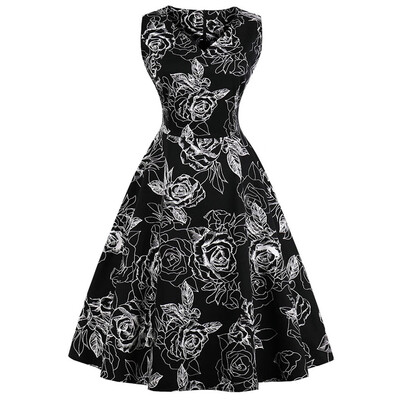 

Retro V Neck Floral Fit&Flare Dress