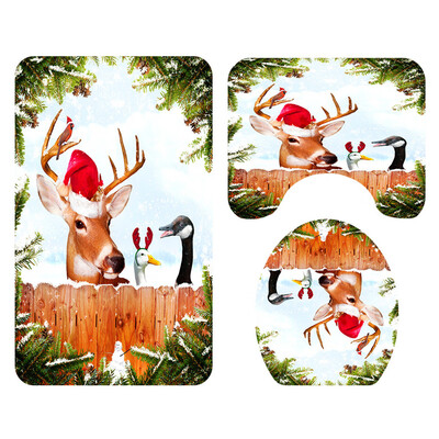 

Siaonvr Santa Christmas Print Toilet Bathroom Mat And Shower Curtain Four-Piece Set