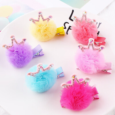 

Girls Barrettes Kid Hair Clips Cute Yarn Ball Crown Design Children Princess Hair Accessories