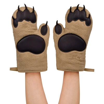 2Pcs Kitchen Cooking BBQ Thicken Bear Paws Oven Gloves Household Insulated Silicone Anti-scalding Gloves Oven Mitts Kitchen Tool