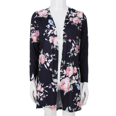 

Womens Floral Printed Cardigan Long Sleeve Slim Fit Blazer Retro Sweater Coat