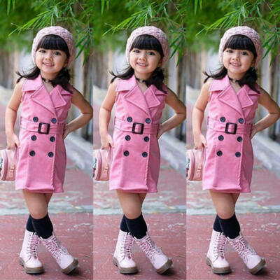 

US Newborn Baby Girl Kids Sleeveless Waistsuit Bodysuit Outfit Clothes Tops 1-6Y