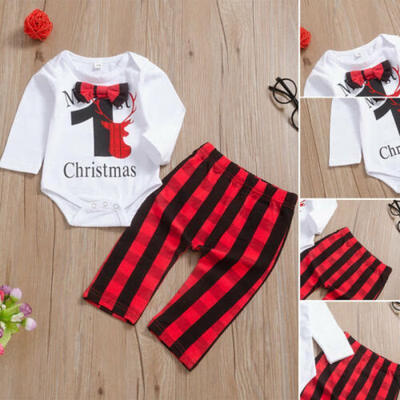

US Christmas Toddler Baby Boy Girl Kid My 1st Xmas Bodysuit Pants Clothes Sets