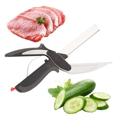 

2 In 1 Multi-Function Kitchen Scissors Cutter Knife&Board Stainless Steel Kitchen Knives Meat Potato Cheese Vegetable Cut