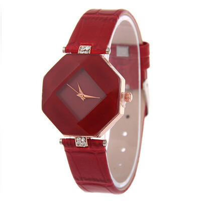 

Women Watches Gem Cut Geometry Crystal Leather Quartz Wristwatch Fashion Dress Watch Ladies Gifts Clock Relogio Feminino