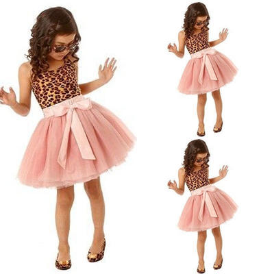

New Baby Girls Clothes Kids Vintage Lepoard Sleeveless Tulle Skirt Kids Party Dresses