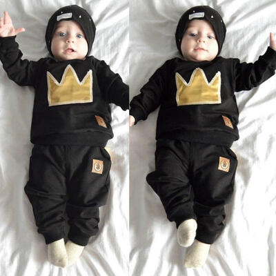 

Casual Newborn Baby Boy Girls Crown Tops T-shirtLeggings Outfits Set Tracksuit