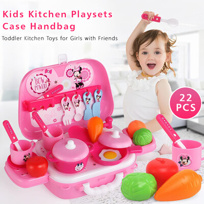 

Kids Kitchen Playsets Case Handbag 22PCS Toddler Kitchen Toys for Girls Chefs Kitchen Playset Fun with Friends Kitchen Playset