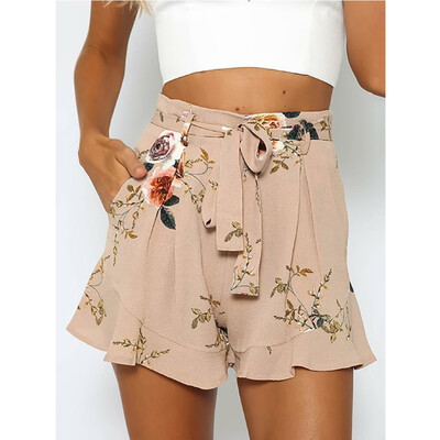 

Women Vintage Floral Pants Summer Casual Bow Shorts High Waist Short Trousers