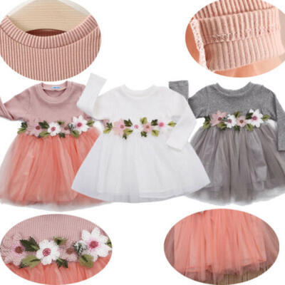 

Toddler Kids Girl Fall Jersey Dress Long Sleeve Princess Tulle Tutu Prom Outfit