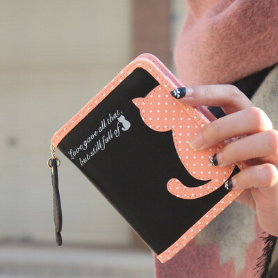 

Tailored Fashion Women Cat Purse Short Wallet Bags PU Handbags Card Holder Yellow