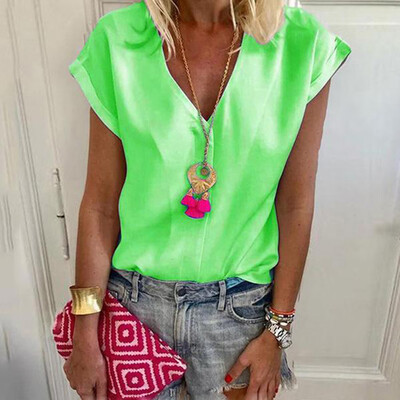 

Nomeni Womens V-Neck Short Sleeve Loose T-shirt Blouse
