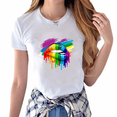 

Starmoon Women Fashion Personality Color Lips Print Short Sleeve Round Neck T-Shirt