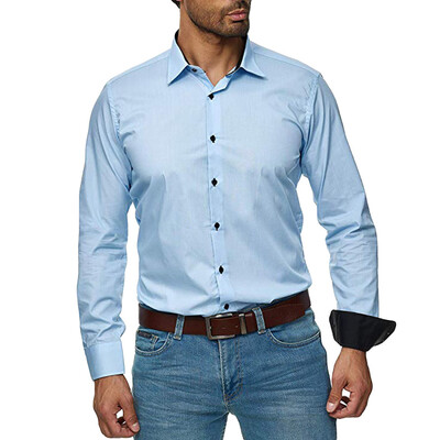 

Tailored Mens Euro-American Business Casual Pure Color Lapel Long Sleeve Shirt Tops