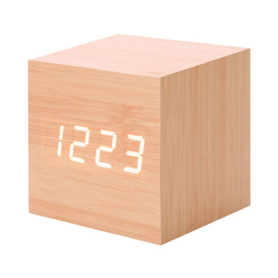 

Gobestart New Modern Wooden Wood Digital LED Desk Alarm Clock Thermometer Timer Calendar