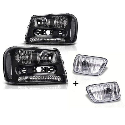 

for 2002-2009 Chevy Trailblazer Black Housing Amber Corner Headlight Clear Bumper Fog Lights