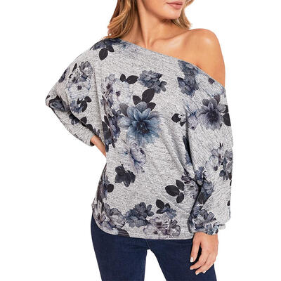 

Off Shoulder Sexy Leopard Print Women Long Sleeve Cotton Fashion Loose Tops