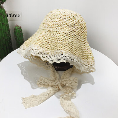 

The Korean version of lace straw hat female summer travel Joker student beach fisherman hat day folding sunshade sunscreen tide