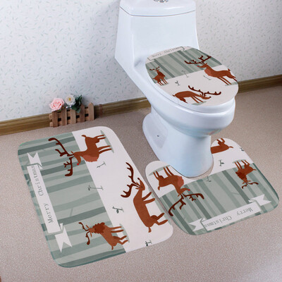 

Toponeto 3PCS Christmas Bathroom Non-Slip Pedestal Rug Lid Toilet Cover Bath Mat Set