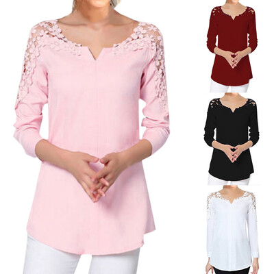 

Starmoon Women Plus Size Solid Blouse Lace Splice Shirt Cold Shoulder Blouse Top