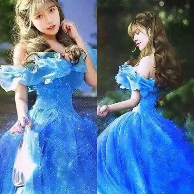

New Movie Scarlett Sandy Princess Dress blue Cinderella Costume Adult girls