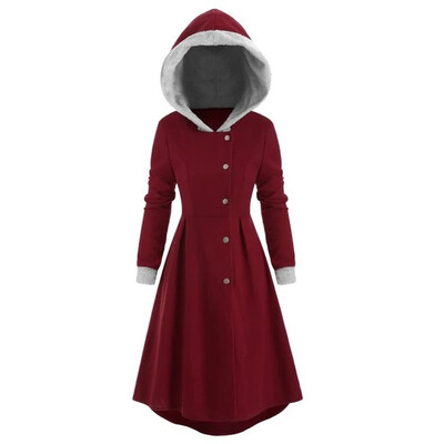 

Tailored Womens Vintage Cloak Plus Size Snap Button Fur Trim Long Skirted Hooded Coat Top