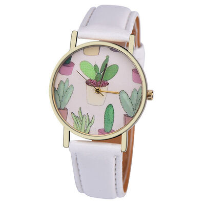 

Bussiness Kol Saati Cactus Potted Pattern Quartz Womens Watches Bayan Kol Saaty Fashion Romain Horloge Cadeau Simple Clock