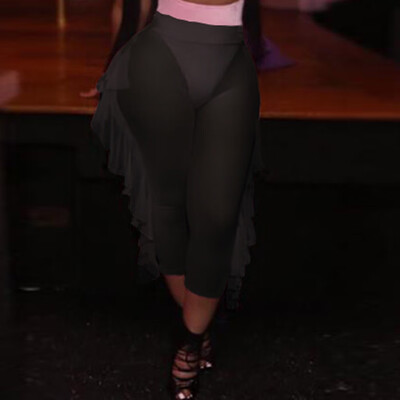 

Tailored Womens Fashion Lotus Mesh Pants Sexy Wide-Legged Pants Cropped Trousers
