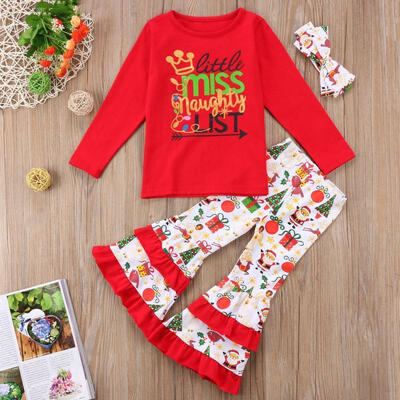 

Fashion Chirstmas Kids Baby Girls Outfits Clothes Long Sleeve T-shirt Tops Dress Long Pants 3PCS Xmas Children Clothing Sets