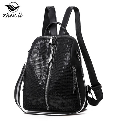 

Backpack female sequin soft face Oxford Korean backpack for female bag supply