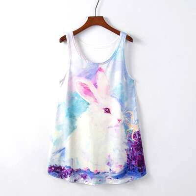 

Starmoon Women Hot Summer Rabbit Printing Sleeveless T-shirt Hotable Female Vest Tank Top