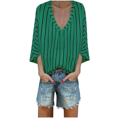 

Toponeto Fashion Women V-Neck Half Sleeve Casual Striped Tops Tee Blouse