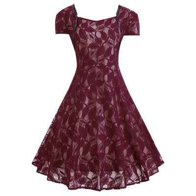 

Lace Plus Size V Back Midi Vintage Party Dress