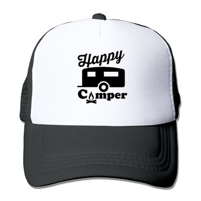 

SHINENGST Happy Camper Fire Trailer Mesh Trucker CapsHats Adjustable For Unisex Black