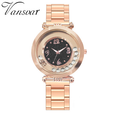 

Vansvar Women Watches Bead Rotating Dial Ladies Quartz Wristwatch Starry Sky Rose Alloy Strap Clock Dress Gift Zegarki Damskie50