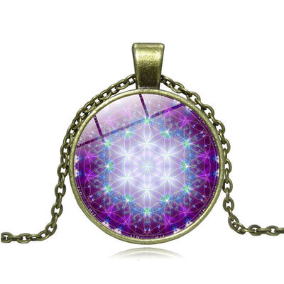 

Flower Pendant Mandala Jewelry Sacred Geometry Necklace Cabochon Time Gem Spiritual Necklace