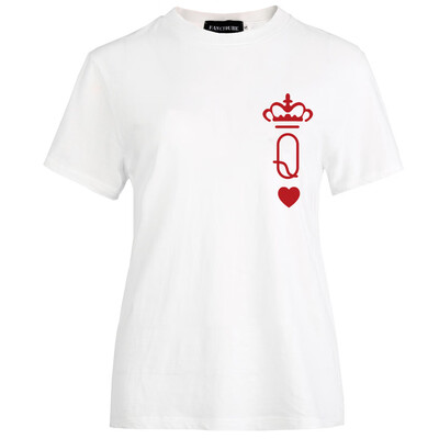

Couple New Fashion Men And Women King Queen Letter Printing T-Shirt Summer Casual Short Sleeve Round Neck Lovers Tee Tops