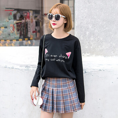 

Yu Zhaolin 2019 new Korean version of the wild bottoming shirt female loose cartoon letter printing long-sleeved T-shirt YWTC191243 black M