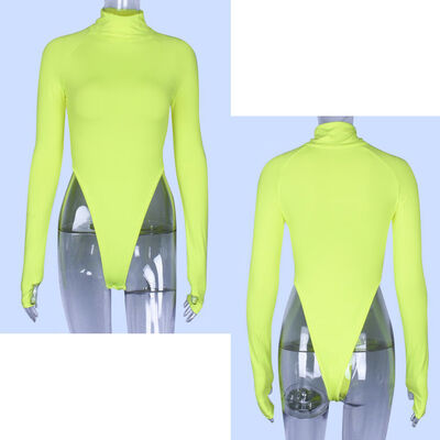 

Ladies Women High Turtle Neck Long Sleeve Bodysuit Plain Casual Leotard Top Jump