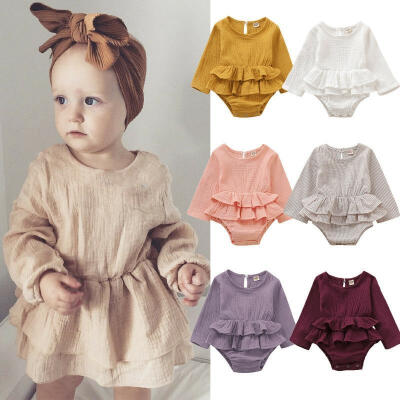 Newborn Infant Baby Girls Cute Ruffle Romper Cotton Linen Long Sleeve Jumpsuit Bodysuits Outfits Clothes