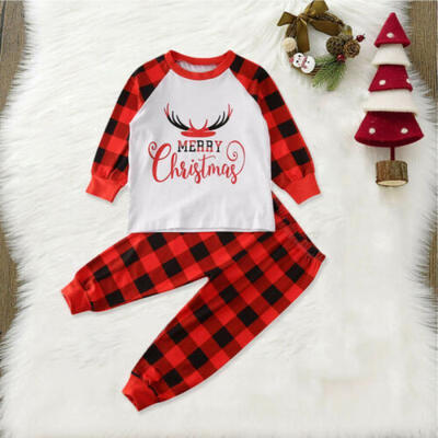 

UK Christmas Girls Boys Tops Long Pants Pyjamas PJS Set Sleepwear Xmas Clothes