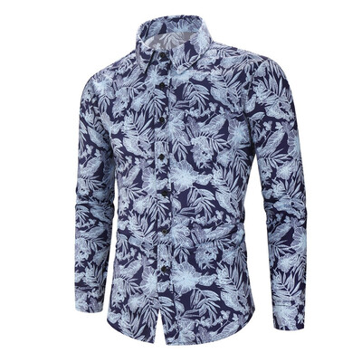 

Toponeto Mens Autumn Splicing Business Leisure Printing Long-sleeved Shirt Top Blouse