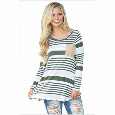 

Round neck long sleeve striped stitching shirt casual shirt womens
