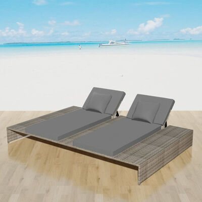 

Double Sun Lounger with Cushion Poly Rattan Gray
