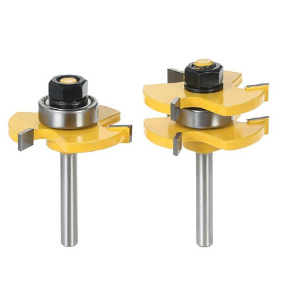 

2PCS 34" Stock 14" Shank Tongue & Groove Router Bit Set 3 Teeth T-shape Wood Milling Cutter For Woodworking Tools