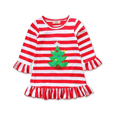 

Fashion Christmas Infant Kids Baby Girl Stripes Dress Long Sleeve Xmas Clothes Red 1-6T