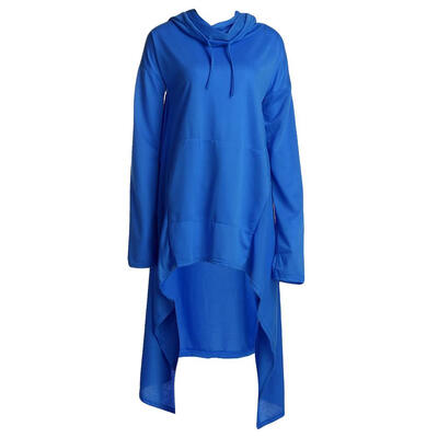 

Long Sleeve Women Fleece Hoodies Irregular Loose Solid Color Blue