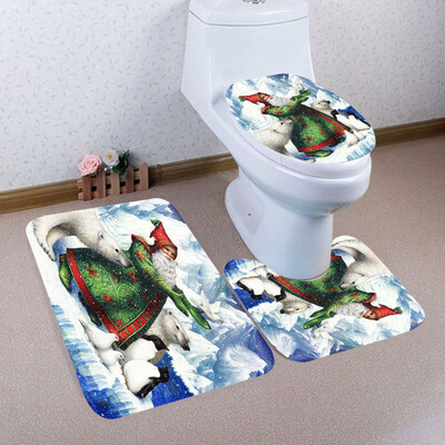 

〖Follure〗3PCS Christmas Bathroom Non-Slip Pedestal Rug Lid Toilet Cover Bath Mat Set